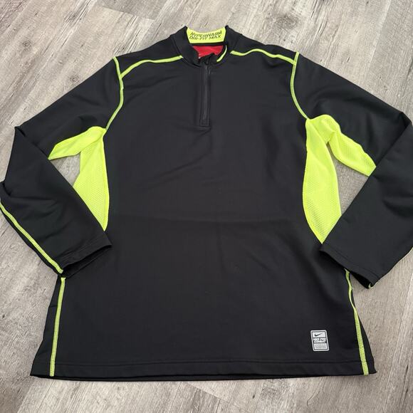 NIKE PRO COMBAT Hyperwarm Dri-Fit Max 1/4 Zip Pullover Mens Sz XL Black Neon - Picture 1 of 9